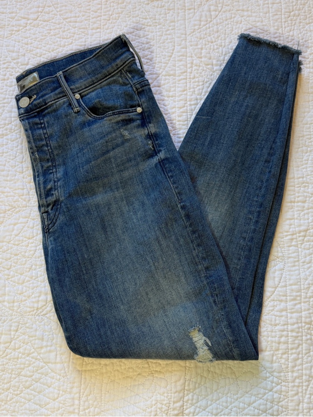 Mother High-Rise Skinny Jeans in Dark Blue Wash Size 28